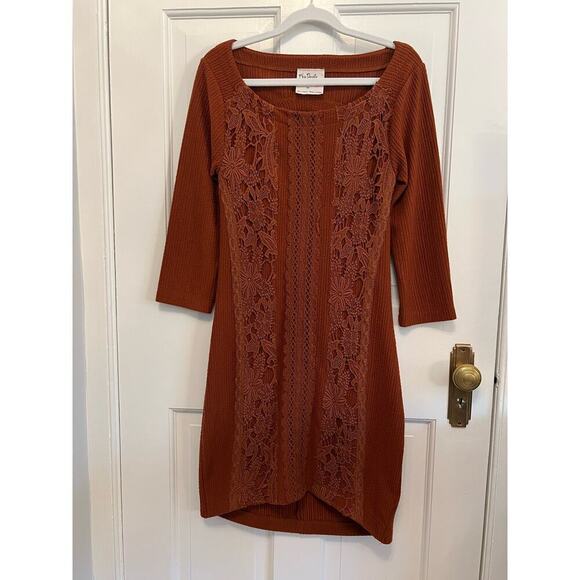 Free People Burnt Orange Open Back Floral Lace Mini Dress Women's SP 3/4 Sleeve - Picture 1 of 13